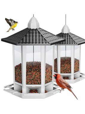 New 2 Pack Bird Feeders for Outdoor Hanging, Retro Pagoda Design Fun